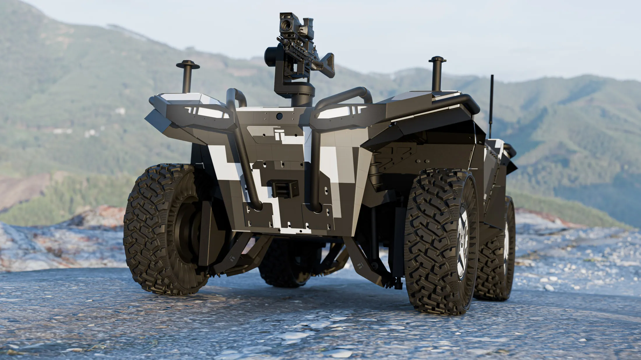 W-UGV I Concept Renders. Concept visualization for a compact tracked unmanned ground vehicle.